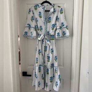 Floral White and Blue Maxi Dress